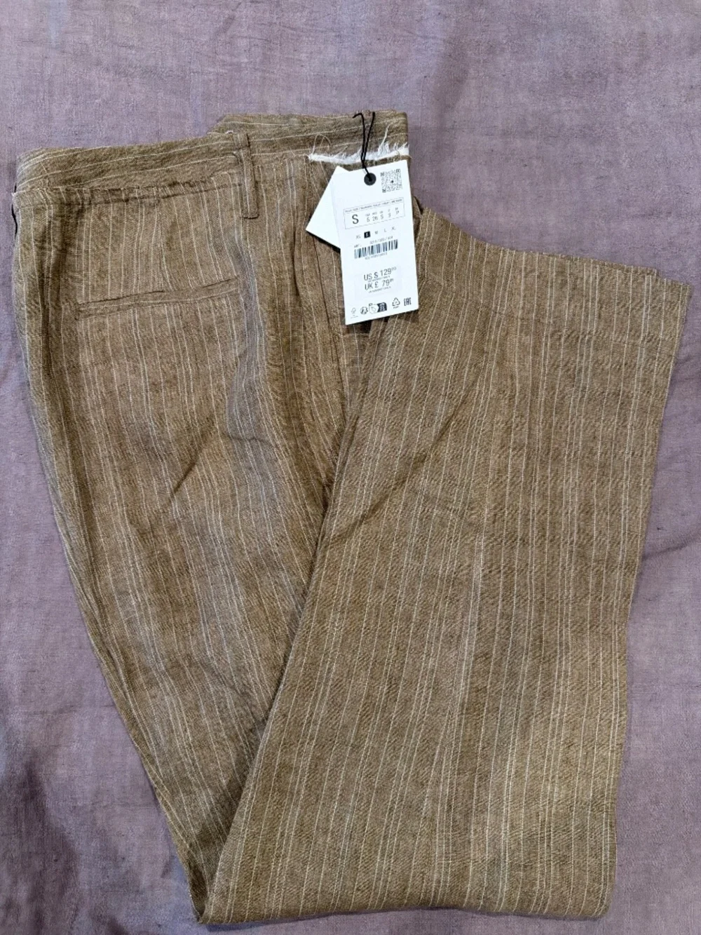 Zara Linen Blend Striped Trousers Size Small NWT